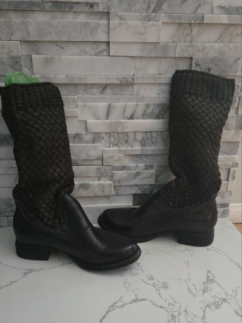 European Leather Knit Tall Boots